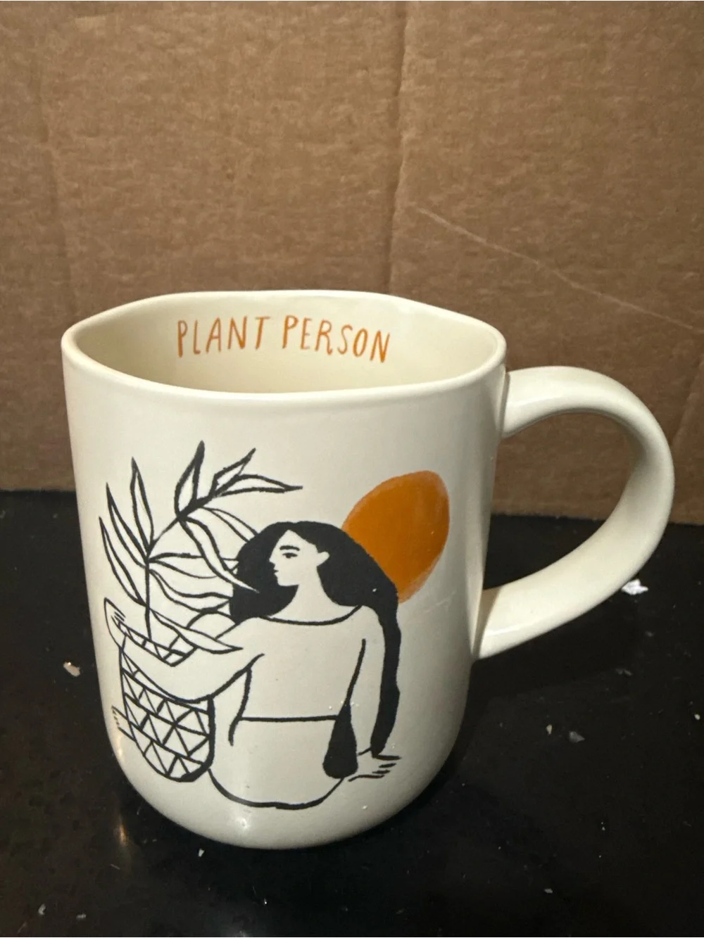 Plant Person Ceramic Mug — Cream with Orange Accent
